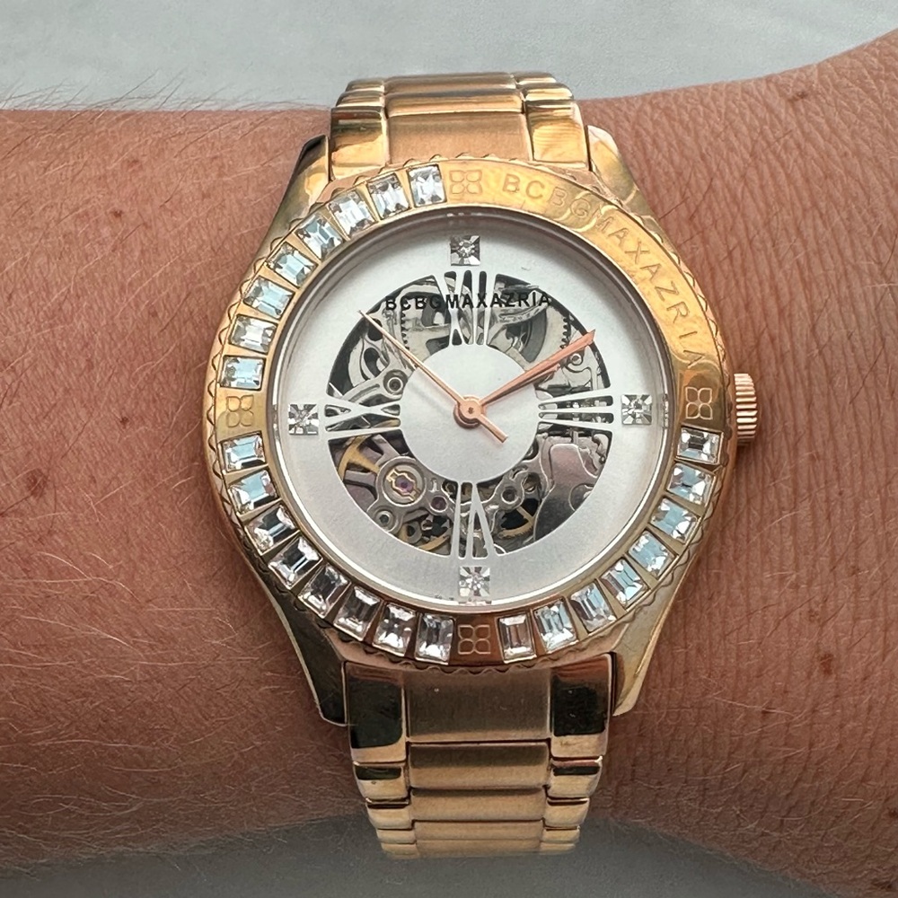BCBG Max Azria Steampunk Rose Gold Watch with Crystal Accents